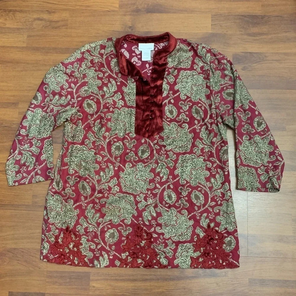 Soft Surroundings Red and Gold Viscose Tunic - Picture 1 of 16